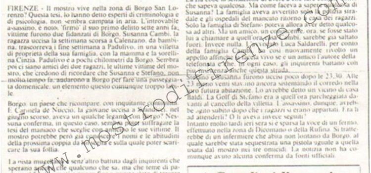 <b>29 Ottobre 1981 Stampa: La Città – Una traccia parte dal Mugello un’altra dalla misteriosa telefonata – Intervistato a Montelupo Enzo Spalletti</b>