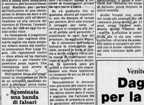 <b>18 Settembre 1985 Stampa: La Stampa – Chi denuncia il maniaco incasserà la ricompensa</b>