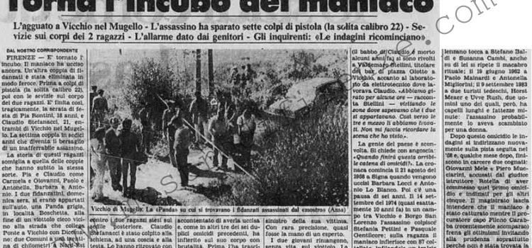 <b>31 Luglio 1984 Stampa: Stampa Sera – Fidanzati uccisi in Toscana torna l’incubo del maniaco</b>
