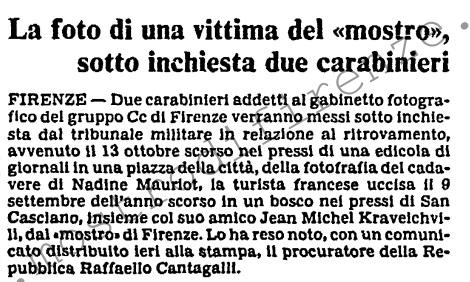 <b>3 Dicembre 1986 Stampa: L’Unità – La foto di una vittima del “mostro”, sotto inchiesta due carabinieri</b>