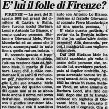 <b>6 Settembre 1984 Stampa: Stampa Sera – “C’era un quarto uomo al duplice delitto del ’68” E’ lui il folle di Firenze?</b>