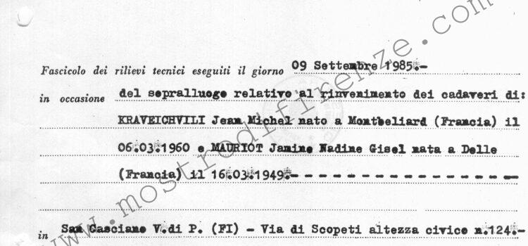 <b>9 Settembre 1985 Relazione della Polizia Scientifica alla Piazzola di Scopeti</b>