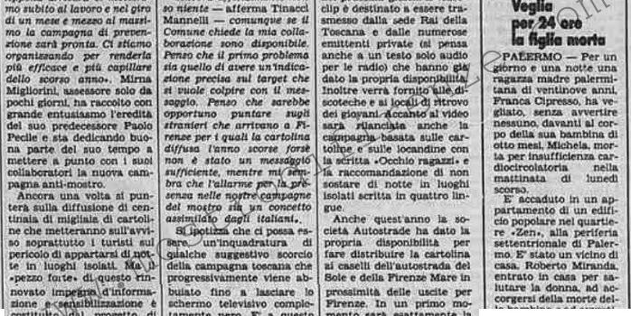 <b>23 Aprile 1987 Stampa: La Stampa – Firenze si rivolge a Arbore per lo spot contro il mostro</b>
