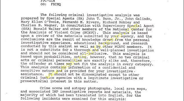 <b>30 Giugno 1989 Profilazione del MdF da parte dell’FBI</b>