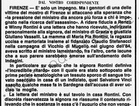 <b>11 Novembre 1988 Stampa: Corriere della Sera – Vassalli rassicura una madre “Non daremo tregua al mostro”</b>
