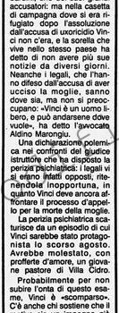 <b>9 Dicembre 1988 Stampa: Corriere della Sera – Scomparso Vinci dopo la richiesta di una perizia</b>