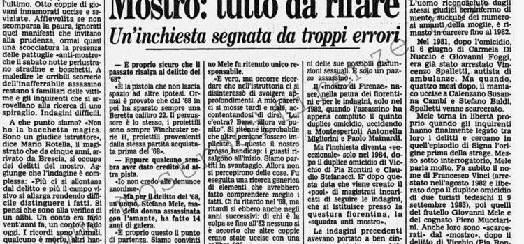 <b>21 Agosto 1988 Stampa: Corriere della Sera – Mostro: tutto da rifare</b>