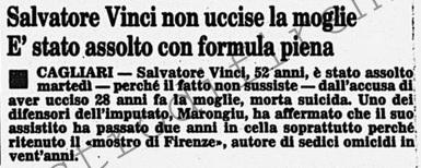 <b>21 Aprile 1988 Stampa: Corriere della Sera – Salvatore Vinci non uccise la moglie E’ stato assolto con formula piena</b>