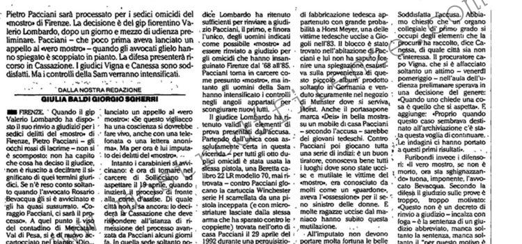 <b>16 Gennaio 1994 Stampa: L’Unità – Pacciani alla sbarra: “E’ lui il mostro di Firenze” – Il pianto dell’uomo “Sono innocente non sono il diavolo”</b>