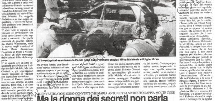 <b>23 Gennaio 1996 Stampa: La Nazione – Il mostro scrisse alla testimone – Ma la donna dei segreti non parla</b>