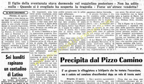 <b>22 Agosto 1968 Stampa: Corriere della Sera – Un uomo e una donna assassinati a colpi di pistola</b>
