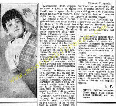 <b>23 Agosto 1968 Stampa: Corriere della Sera – Coppia assassinata nell’auto</b>