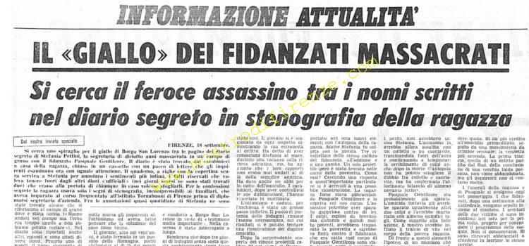 <b>18 Settembre 1974 Stampa: Corriere della Sera – Si cerca il feroce assassino tra i nomi scritti nel diario segreto in stenografia della ragazza</b>