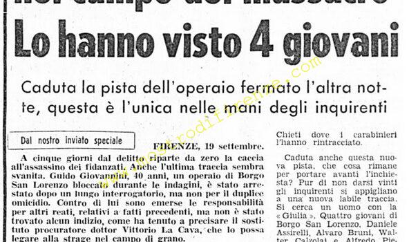 <b>19 Settembre 1974 Stampa: Corriere della Sera – Un uomo con la “Giulia” nel campo del massacro. Lo hanno visto 4 giovani</b>