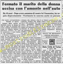 <b>24 Agosto 1968 Stampa: La Stampa – Fermato il marito della donna uccisa con l’amante in auto</b>