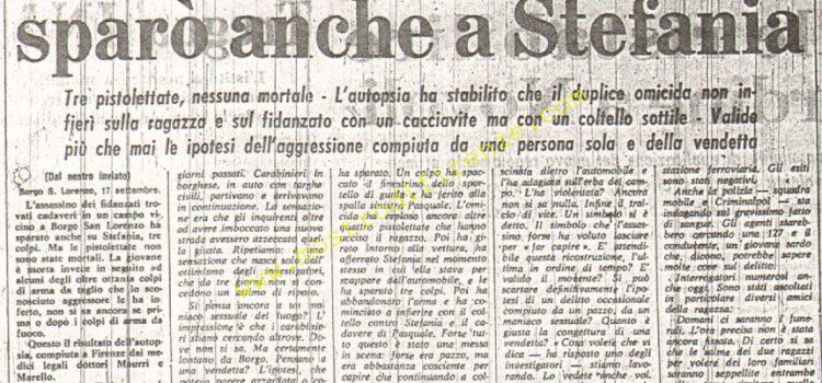 <b>18 Settembre 1974 Stampa: La Nazione – L’assassino di Borgo sparò anche a Stefania</b>