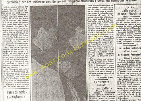 <b>20 Settembre 1974 Stampa: La Nazione – Di nuovo sentito dopo l’arresto il meccanico di Borgo S. Lorenzo</b>