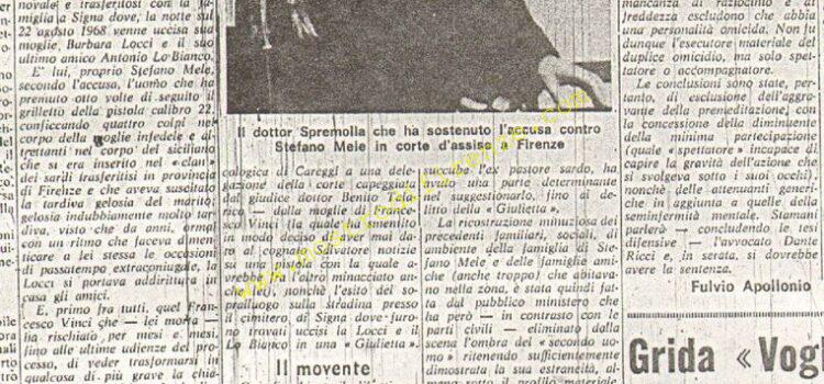 <b>25 Marzo 1970 Stampa: La Nazione – Chiesti ventisette anni per l’omicidio di Signa</b>