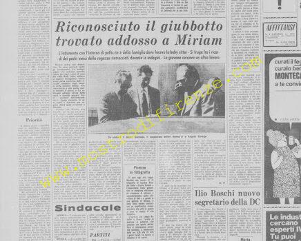 <b>25 Marzo 1972 Stampa: La Nazione – Riconosciuto il giubbotto trovato addosso a Miriam</b>