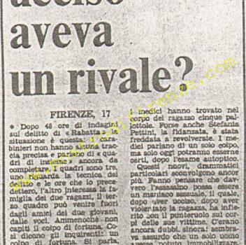 <b>17 Settembre 1974 Stampa: Paese Sera – Il giovane ucciso aveva un rivale?</b>