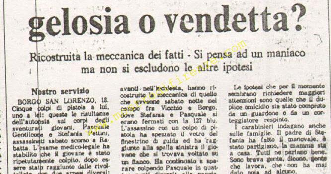 <b>18 Settembre 1974 Stampa: Paese Sera – Delitto di un maniaco gelosia o vendetta?</b>