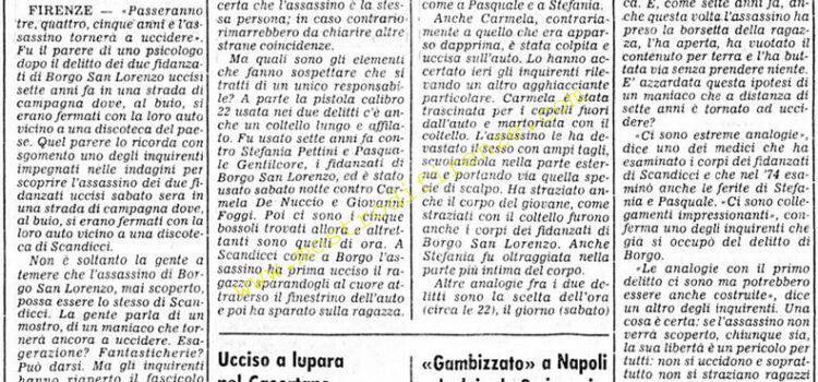 <b>10 Giugno 1981 Stampa: Corriere della Sera – Dietro il massacro dei fidanzati di Firenze forse lo stesso maniaco che uccise 7 anni fa</b>