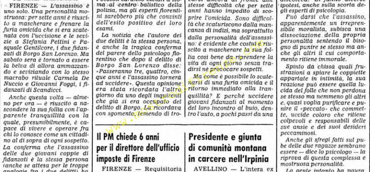 <b>11 Giugno 1981 Stampa: Corriere della Sera – L’omicida di Firenze già sette anni fa commise un analogo delitto</b>
