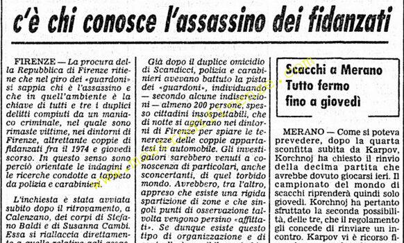 <b>27 Ottobre 1981 Stampa: Corriere della Sera – Fra i “guardoni” dei dintorni di Firenze c’è chi conosce l’assassino dei fidanzati</b>