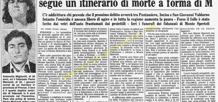 <b>23 Giugno 1982 Stampa: Corriere della Sera – Le coppie assassinate a Firenze: il maniaco segue un itinerario di morte a forma di M</b>