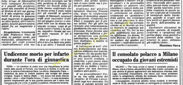 <b>9 Novembre 1982 Stampa: Corriere della Sera – Ma il “mostro di Firenze” è il pastore sardo?</b>