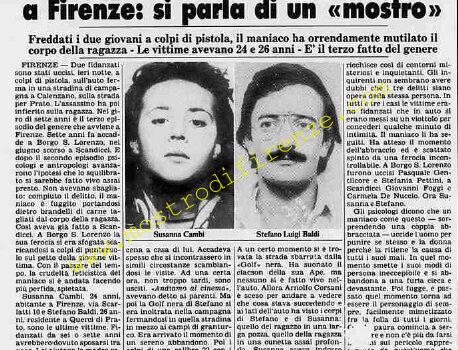 <b>24 Ottobre 1981 Stampa: La Stampa – Una coppia di Fidanzati trucidata a Firenze: si parla di “mostro”</b>