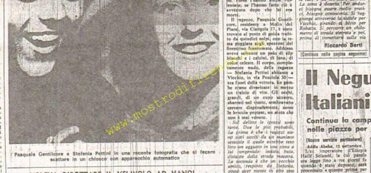 <b>16 Settembre 1974 Stampa: La Nazione – Uccisi con cento colpi di cacciavite due fidanzati in auto presso Firenze – I fidanzati uccisi</b>