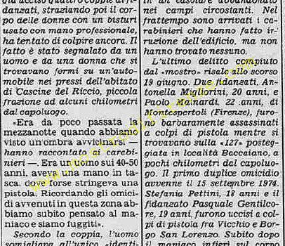 <b>22 Luglio 1982 Stampa: Stampa Sera – Fidanzati sfuggono al Mostro di Firenze</b>