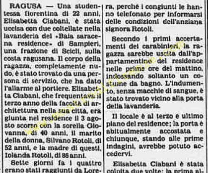 <b>23 Agosto 1982 Stampa: Stampa Sera – Studentessa fiorentina massacrata a coltellate</b>