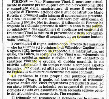 <b>3 Novembre 1983 Stampa: Corriere della Sera – Se liberato, Francesco Vinci non sarà sorvegliato speciale</b>
