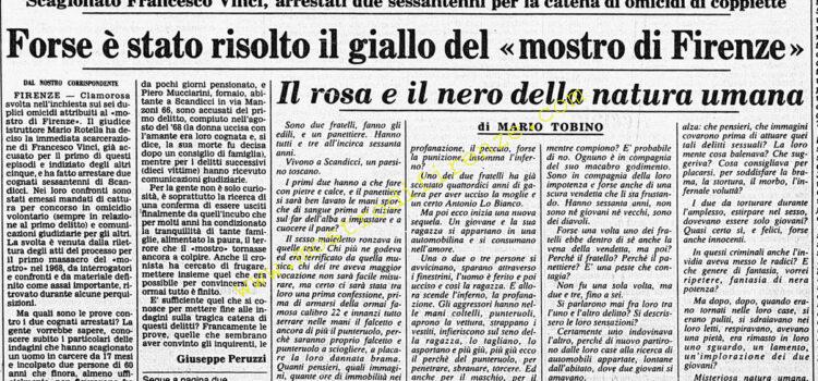 <b>27 Gennaio 1984 Stampa: Corriere della Sera – Forse è stato risolto il giallo del “mostro di Firenze” – Dalla testimonianza di un bimbo la chiave del giallo</b>