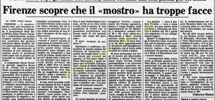<b>28 Gennaio 1984 Stampa: Corriere della Sera – Firenze scopre che il “mostro” ha troppe facce – Incredulità nel rione di Mele e Mucciarini</b>