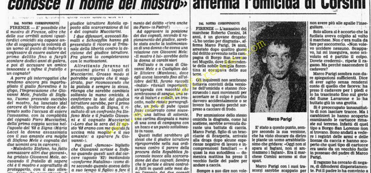 <b>25 Agosto 1984 Stampa: Corriere della Sera – Giovanni Mele: “Mio fratello conosce il nome del mostro” e “E’ stata solo una disgrazia” afferma l’omicida di Corsini</b>