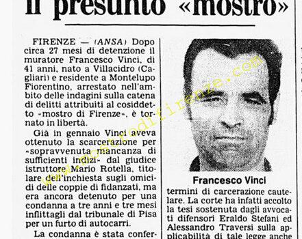 <b>31 Ottobre 1984 Stampa: Corriere della Sera – Scarcerato a Firenze il presunto “mostro”</b>
