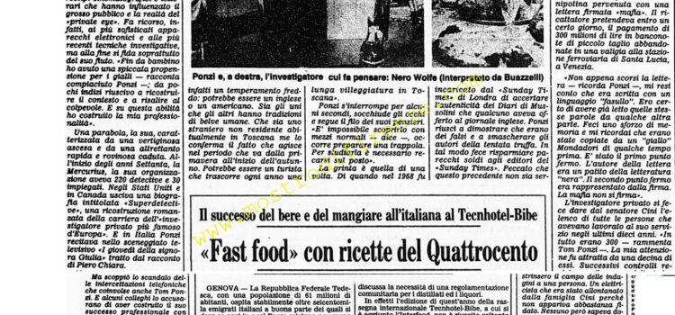 <b>26 Novembre 1984 Stampa: Corriere della Sera – Tom Ponzi: “Appena mi restituiscono la licenza preparo una trappola per il “mostro di Firenze””</b>