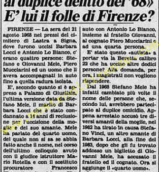 <b>6 Settembre 1984 Stampa: La Stampa – “C’era un quarto uomo al duplice delitto del ’68” E’ lui il folle di Firenze?</b>