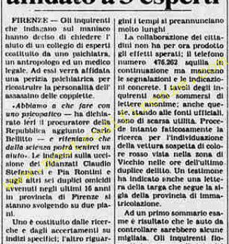 <b>8 Agosto 1984 Stampa: La Stampa – Maniaco, identikit affidato a 3 esperti</b>