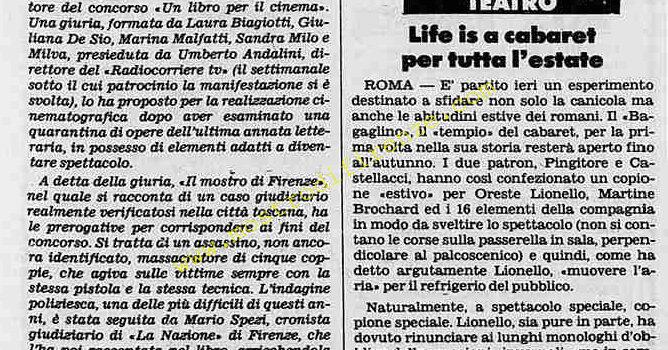 <b>15 Giugno 1983 Stampa: Stampa Sera – Il mostro di Firenze un libro che diventerà presto film</b>