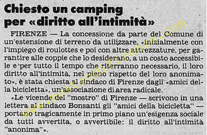 <b>15 Settembre 1983 Stampa: Stampa Sera – Chiesto un camping per “diritto all’intimità”</b>