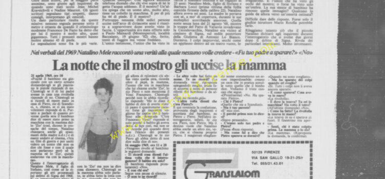 <b>21 Settembre 1985 Stampa: La Città – E’ l’unico che ha visto la faccia dell’assassino – La notte che il mostro gli uccise la mamma</b>