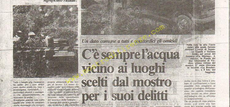 <b>8 Agosto 1984 Stampa: La Città – C’è sempre l’acqua vicino ai luoghi scelti dal mostro per i suoi delitti – “Deve aver sbagliato anche lui” – E’ un’Alfa rossa – La telefonata giusta non arriva ancora</b>