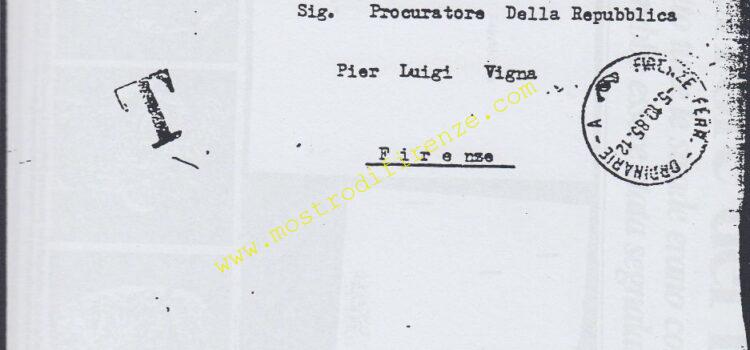 <b>5 Ottobre 1985 Pervenuta una lettera anonima per Pier Luigi Vigna</b>