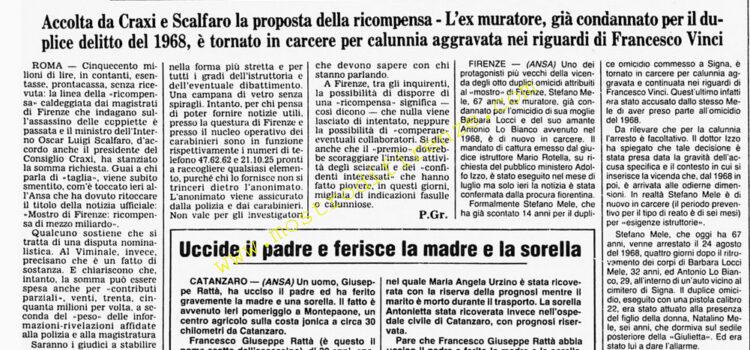 <b>19 Settembre 1985 Stampa: Corriere della Sera – A chi scova il mostro 500 milioni in premio</b>