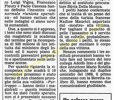 <b>5 Novembre 1985 Stampa: Corriere della Sera – Le indagini sul mostro. “Inefficace la taglia”</b>