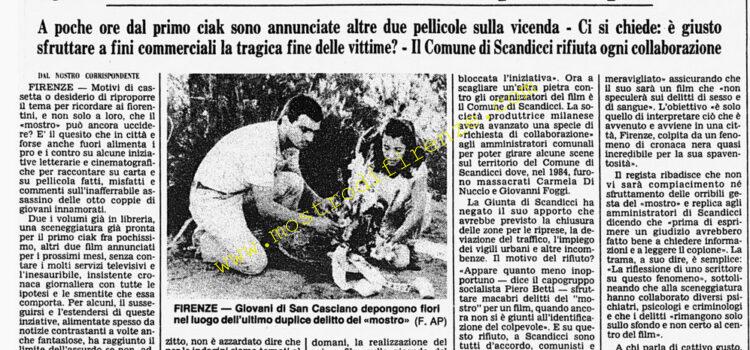 <b>18 Novembre 1985 Stampa: Corriere della Sera – Un film sul “mostro” divide Firenze</b>